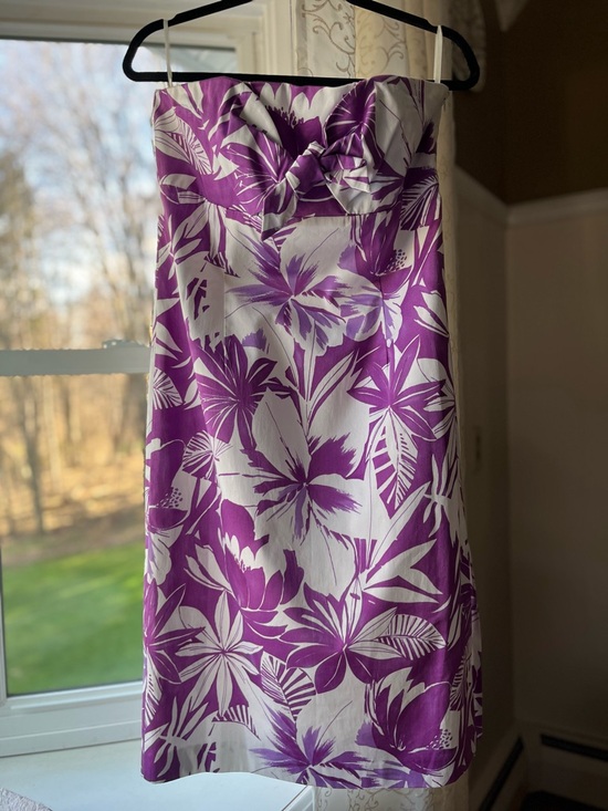 Willi Smith Dresses & Skirts - Willi Smith Purple/White Tropical Print Strapless Party Luau Vacation Dress Sz12